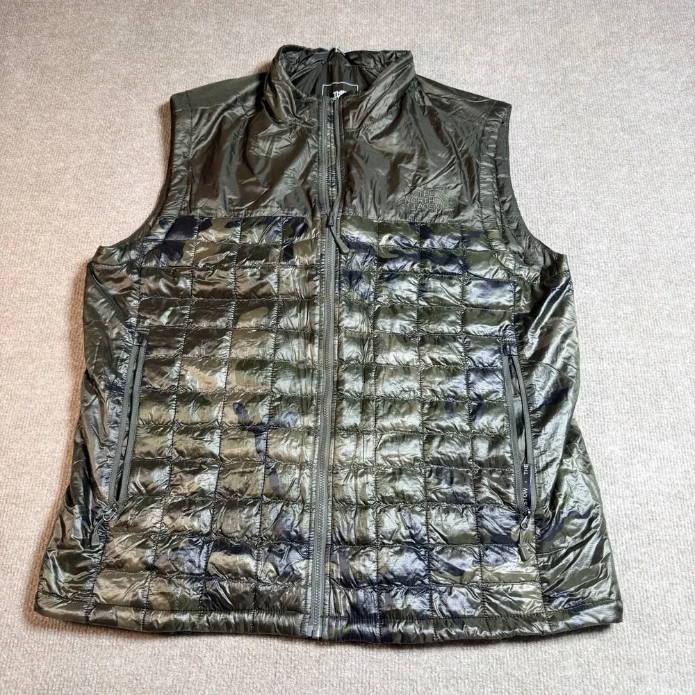 The North Face Large Thermoball Vest Mens Green Camo Primaloft Puffer Full Zip